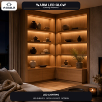 Vitrine Moderne à Panneaux Ouverts avec Éclairage LED, 5+ Compartiments, en Bois, pour Salon
