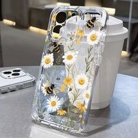 Coque de téléphone minimaliste motif abeilles et fleurs pour iPhone 14 15 16 17 Pro Max, transparente, souple, antichoc, protection intégrale, vente en gros