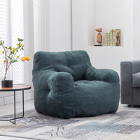 Fauteuil pouf extensible en tissu Teddy bleu foncé de style moderne et en mousse à mémoire de forme avec housse amovible, doux et confortable