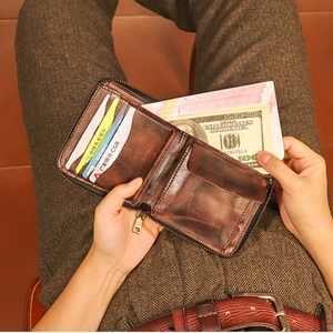 Portefeuille en cuir vintage fait main avec fermeture éclair, porte-cartes durable avec protection RFID et motif de poignée unique, porte-monnaie - Product Image 3