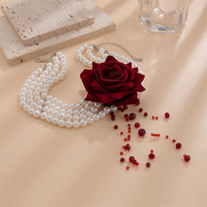 Collar de cuentas multicapa de perlas de imitación de Rosa gótica para mujer, Gargantilla con borlas en forma de gota de sangre a la moda, regalo de joyería de moda - Product Image 4