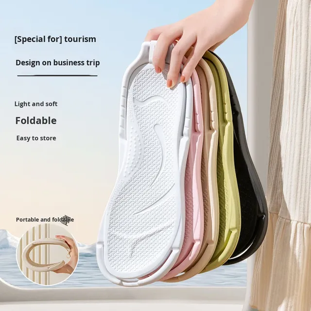 Foldable Couple Spring Travel Flip-flops for Hotel Non-Slip Easy to Carry Indoor Home Bathroom Use for Men Women
