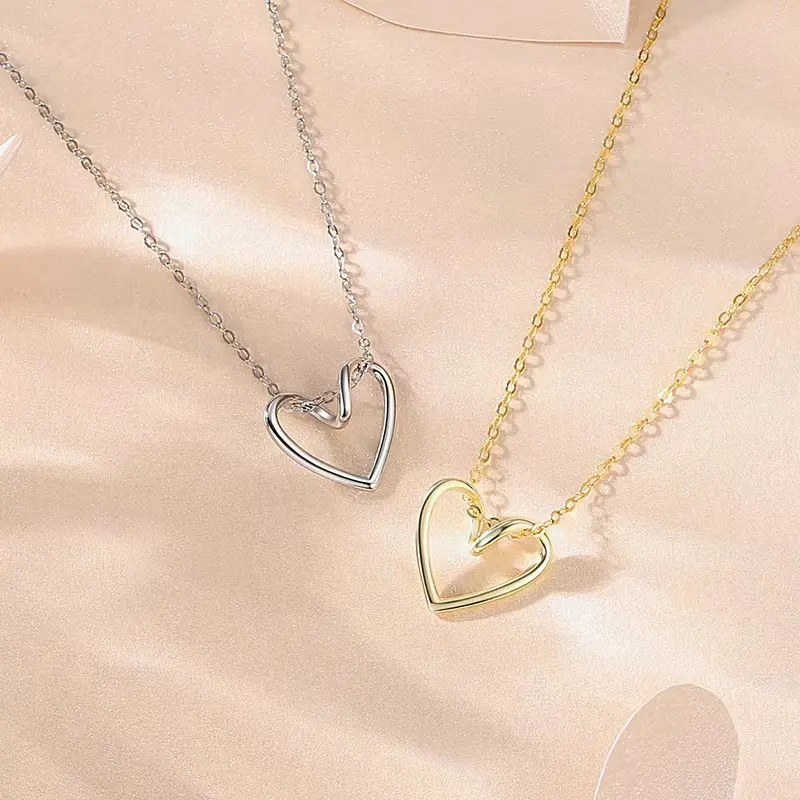 Простое ювелирное украшение в виде сердца, Европейское и американское женское любовное ожерелье, модное ожерелье из 925 серебра 925 пробы