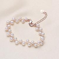 Bracelet chaîne et maillons HECATE en cuivre plaqué or 18 carats avec perles d'eau douce de 5 mm presque rondes pour femmes