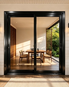 Porte coulissante en aluminium à cadre noir, prix d'usine, isolation thermique, options de vitrage multiples personnalisées pour la maison - Product Image 2