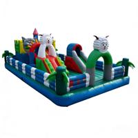 Parcours d'obstacles gonflable à thème « Pleasant Goat Big Big Wolf » en PVC écologique vert/bleu de qualité commerciale
