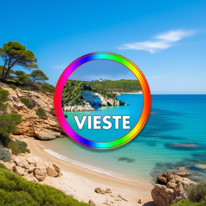 Magnete Vieste 6 cm Rotondo con Cornice <span class=keywords><strong>Arcobaleno</strong></span>, Souvenir con Scena da Spiaggia - Product Image 3