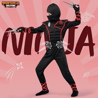 Set Kostum Ninja Berlapis Busa untuk Anak-anak dengan Tudung, Masker, Senjata, dan Aksesoris Garis Merah, Pakaian Seni Bela Diri untuk Pesta Halloween dan Cosplay