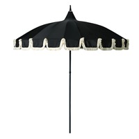 Nouveau Parasol Pagode Bohème Personnalisé 2026 Grand Noir et Blanc avec Bordure Festonnée, Franges et Pompons, Résistant au Vent, pour Hôtels, Jardins et Terrasses