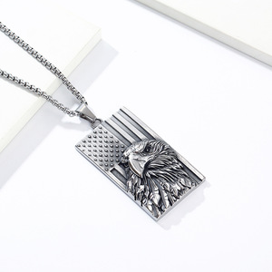Collar de acero inoxidable con colgante con temática de águila y bandera, joyería de regalo unisex - Product Image 4