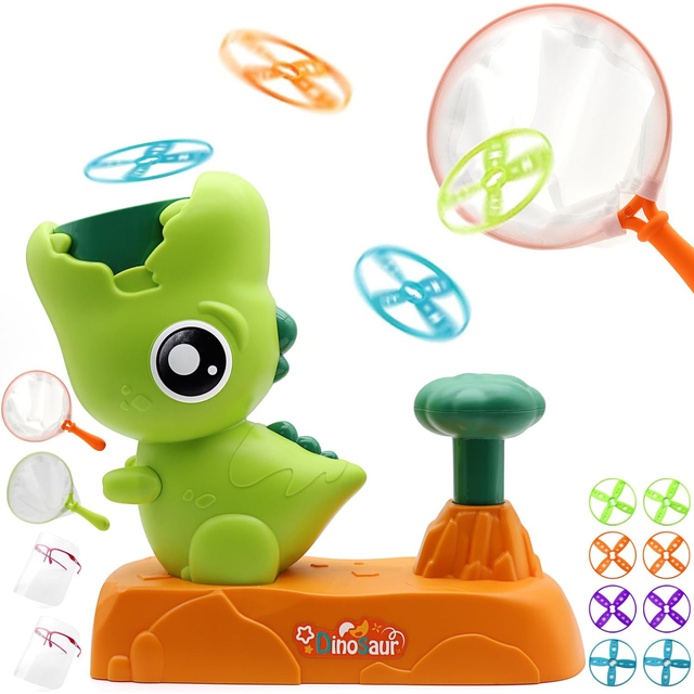 Flying Discs Launcher Toy Rocket Butterfly Catching Game for Kids Dinosaur Launcher Flying Saucer Outdoor Boys Girls Toys