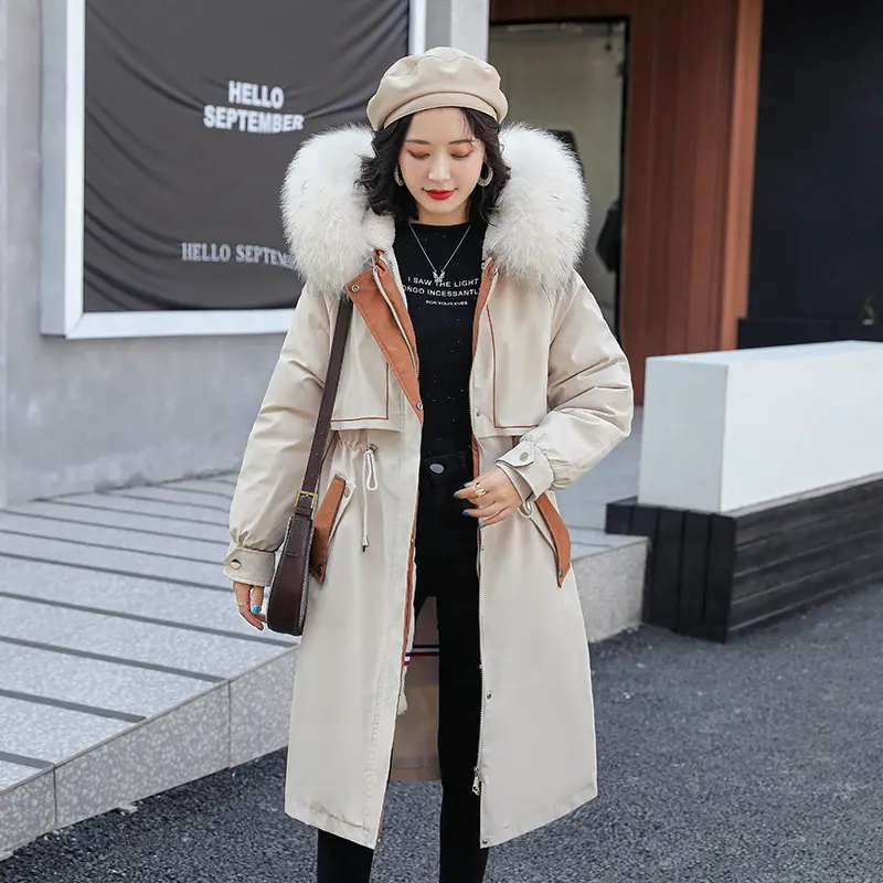 2023 winter parka coats fur collar hooded women's trench down coats detachable 2 piece set