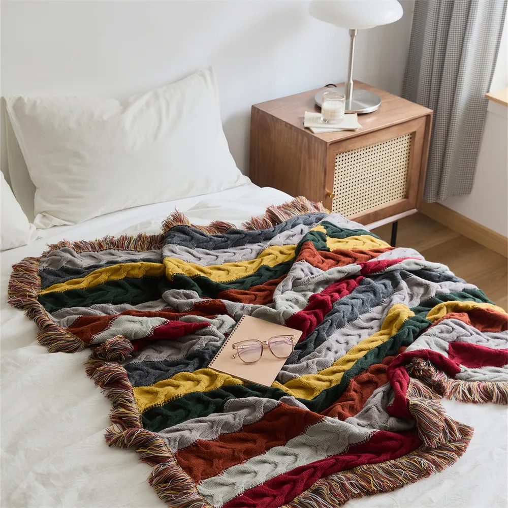 New Light Luxury Wool Blended Tassel Blanket High Quality Multifunction Four Seasons Universal Home Soft Blanket