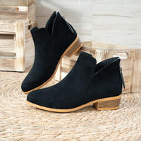 Bottines en daim pour femmes, coupe en V, fermeture éclair latérale, bout pointu, talon bloc bas, bottines courtes, noir, beige, vert, chaussures d'automne et d'hiver