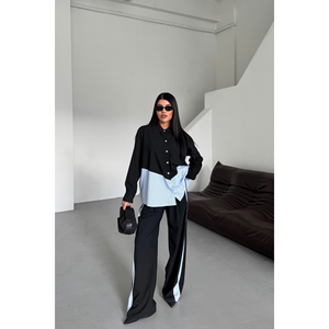 Ensemble de costume noir pour femme en popeline de polyviscose, comprenant une chemise et un pantalon - Product Image 6