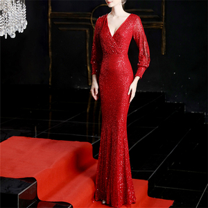Robe de mariage en queue de poisson à sequins et à manches longues pour femmes 2025 - Product Image 4