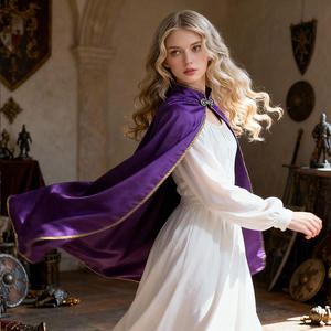 Nouveau Cape d'Écho en Velours de Soie Médiéval Transfrontalier, Vintage à Bordure Dorée, pour Costume de Spectacle Scénique d'Halloween et Renaissance - Product Image 1