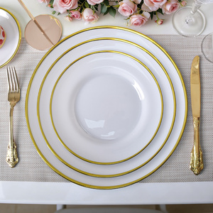 Ensemble de plats à dîner en verre élégant de haute qualité, rond, blanc/<span class=keywords><strong>vert</strong></span>/noir, bord doré, assiette de service en verre pour dîner, fête, mariage - Product Image 1