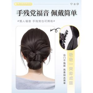 Peluca de moño bajo con clip, postizo de moño plano y voluminoso para mujer, extensión de cabello sintético fácil de usar - Product Image 1