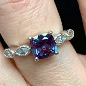 <b>Alexandrite</b> Proposal <b>Ring</b>, Sterling Silver, Cushion Cut, Stunning Halo <b>Ring</b>, Gift For Her Cushion Cut Bridal <b>Ring</b> Women's <b>Ring</b> - Product Image 1