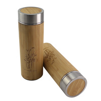 Botol Vakum Vbatty untuk Perjalanan, Minuman Bambu, Termos Stainless Steel (Bagian Bawah), Filter Jala yang Dapat Dilepas, Cangkir Termos Bambu