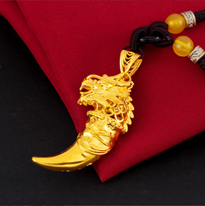 好运珠宝18k金狼牙吊坠复古铜古巴链吊坠男士女士泰国黄金吊坠 - Product Image 5