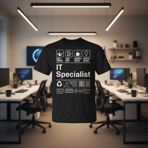 Camiseta con estampado sarcástico de especialista en TI, negra, unisex, para adultos, cuello redondo, manga corta, 100% algodón, serigrafía - Product Image 3