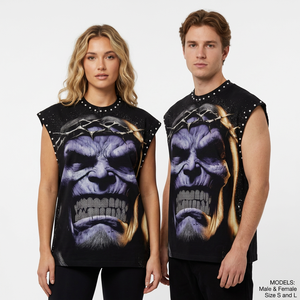 <b>Punk</b> Style Printed Sleeveless Tank Top With Rivet Decoration O-Neck Women's Regular Length Knitted Polyester <b>T</b>-<b>Shirt</b> - Product Image 2