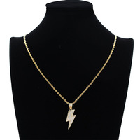 Collier éclair en or plaqué 18 carats, collier tonnerre, collier pour homme, zircon, pendentif délicat, chaîne, collier éclair