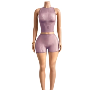 PEEQI 2026 Summer Hot Sale Women's Glossy <strong>See</strong> <strong>Through</strong> Tank <strong>Top</strong> and Shorts 2 Piece Set Women Sexy Outfits Lingerie - Product Image 4