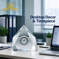 Horloge de bureau en cristal K9 personnalisée avec logo gravé, ornement de table en verre, cadeau pour anniversaire ou commémoration