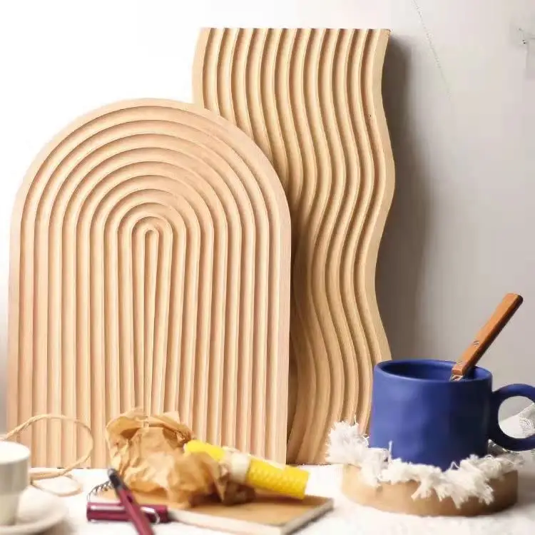 Wavy Arch Rectangular Geometric Water Ripple Board Bamboo Wood Afternoon Tea Coffee Snack Plate Home Decor Food Panel Tray