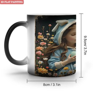 <b>Ceramic</b> <b>Mug</b> 11oz Frosted Black Heat Sensitive Color Changing Cup With Easter Girl And Rabbit Design - Product Image 1