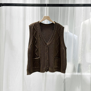 ODM Solid Color Elegant Women Soft Cotton Cashmere <strong>Black</strong> <strong>Cardigan</strong> Material Sweater Vest <strong>with</strong> <strong>Pockets</strong> - Product Image 3