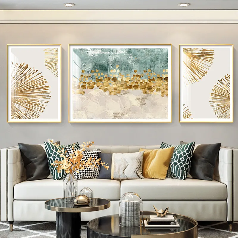Decorative painting in the living room Modern simple sofa Background wall hanging painting Abstract triple crystal porcelain pai
