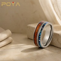 Bague en tungstène argenté de 8 mm avec incrustation de bois et d'opale bleue pour homme et femme, alliance de mariage, usage quotidien