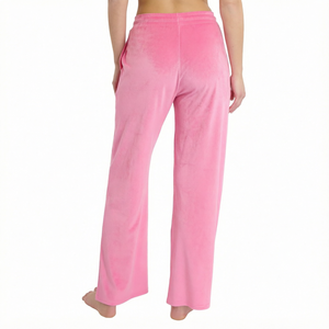 Pantalon large rose pour femme, décontracté, long, taille élastique, coupe ample, en velours, style loungewear - Product Image 1