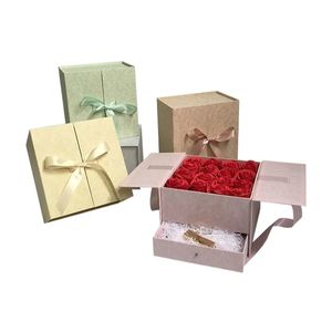 Boîte cadeau en carton à double <span class=keywords><strong>porte</strong></span> Ruban Fleur pour bijoux Cosmétiques Mariage Festival Emballage en papier Boîte à dossiers gaufrés - Product Image 1