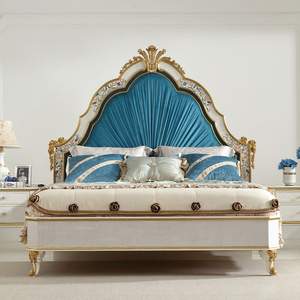 Ensemble de meubles de chambre à coucher classiques King Size Lit de luxe en bois massif avec feuille d'or en nacre Lit espagnol antique - Product Image 3