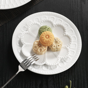 Vajilla de cerámica en relieve blanco puro plato plano nórdico bistec Hotel estilo minimalista plato de comedor vajilla de regalo - Product Image 3
