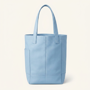 Sac de shopping en tissu de coton bleu clair personnalisé avec logo, grande taille, poche avant, poignée longue, utilisation quotidienne, sac fourre-tout - Product Image 2