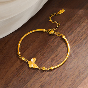 Bracciale a catena con ciondolo a farfalla in acciaio inossidabile placcato oro, stile coreano, alla moda, per donna, Quake E-commerce - Product Image 5