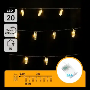 Ghirlanda di luci LED a batteria 3AA, con clip, luce bianca calda - ideale per decorare feste e creare atmosfere - Product Image 3