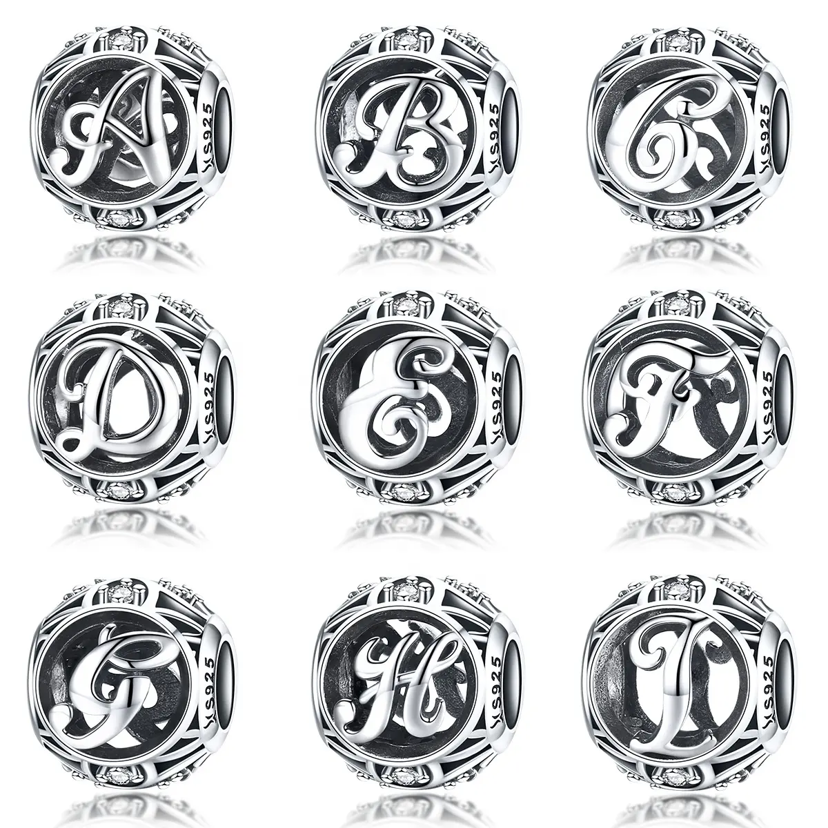 Itens para produção de pulseiras e joias, itens de prata esterlina 925, coleção de letras a a z, alfabeto, miçangas, pingentes femininos