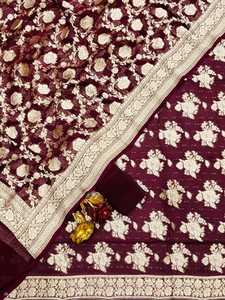 Nouveautés Premium : Robe Traditionnelle Indienne en Soie Georgette Banarasi Tissée à la Main, Tenue de Soirée Élégante pour Femme - Product Image 3