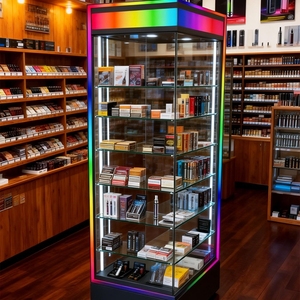 Vitrine <span class=keywords><strong>en</strong></span> verre pour salon avec éclairage LED de base coloré, idéale pour les produits de boutiques de tabac - Product Image 2