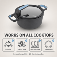 Casserole/marmite à soupe en aluminium moulé sous pression moderne antiadhésive prête à l'induction écologique avec couvercle en verre de silicone