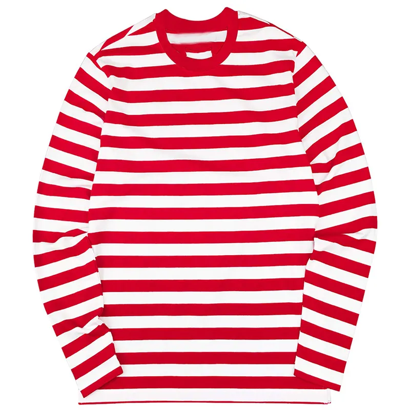 Groothandel Custom 95% Katoen 5% Spandex Jersey Mannen Lange Mouw Streep T-shirt Ademende Mens Casual Striped Crew Neck T-shirt