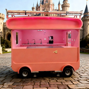 Carrito de Comida Móvil Eléctrico ZOWN Rosa con Letrero de Neón, Tres Fregaderos, Encimera de Acero Inoxidable, Pintura Personalizada, Lujoso y Moderno - Product Image 1