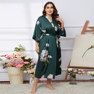 Robe de chambre en satin pour femmes, grande taille 90 kg, nouvelle collection, été, luxe léger, soie glacée, col en V, vêtements de nuit, vêtements de maison 2669 - Product Image 1